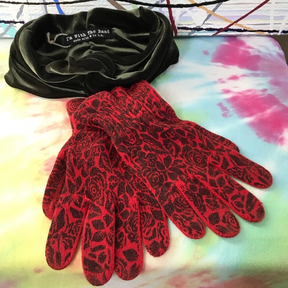 red floral pattern gloves Anthropologie OS - Picture 4 of 5